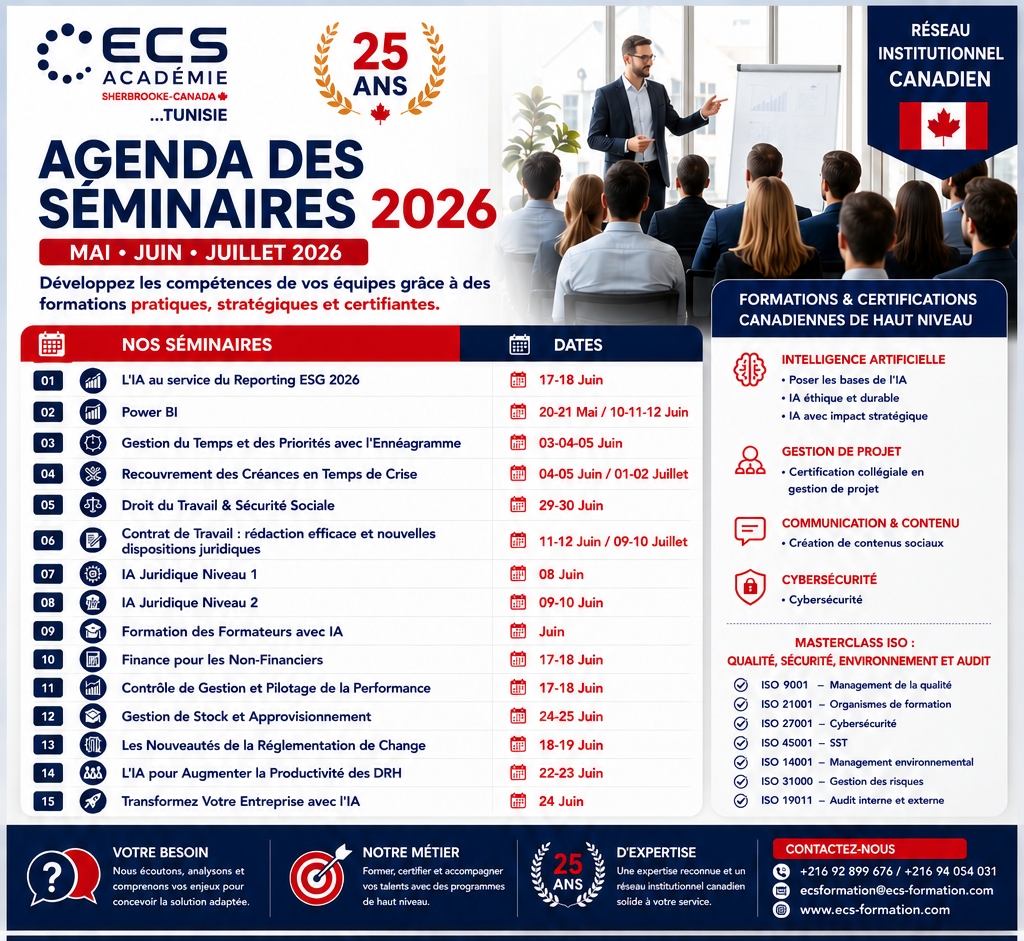 Agenda des séminaires 2026 - Mai, Juin, Juillet